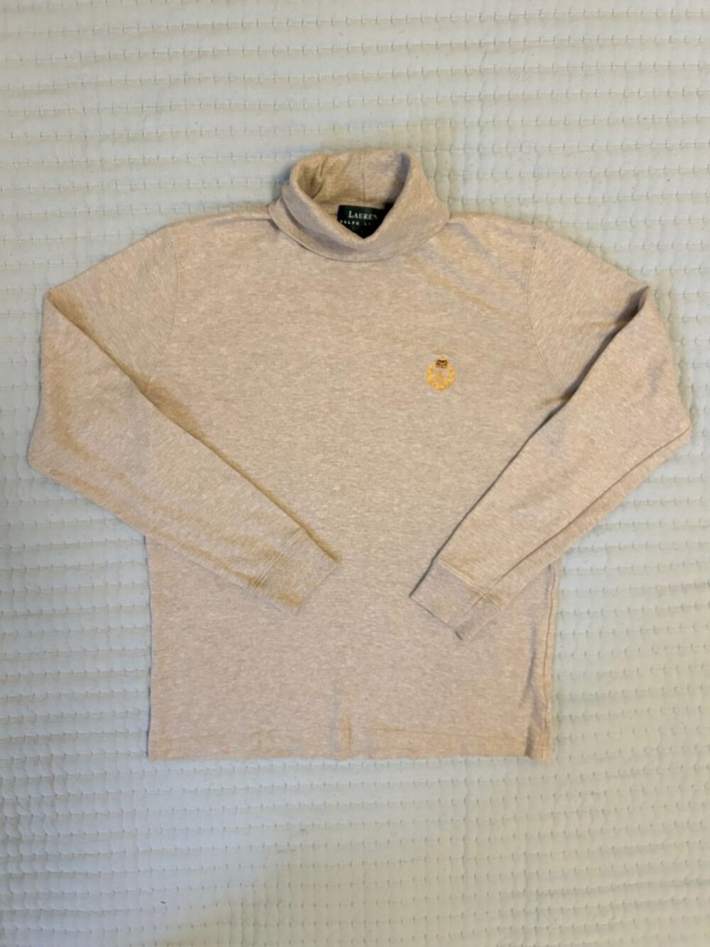 Lauren Ralph Lauren Oatmeal Turtleneck Gold Crest S 100% Cotton